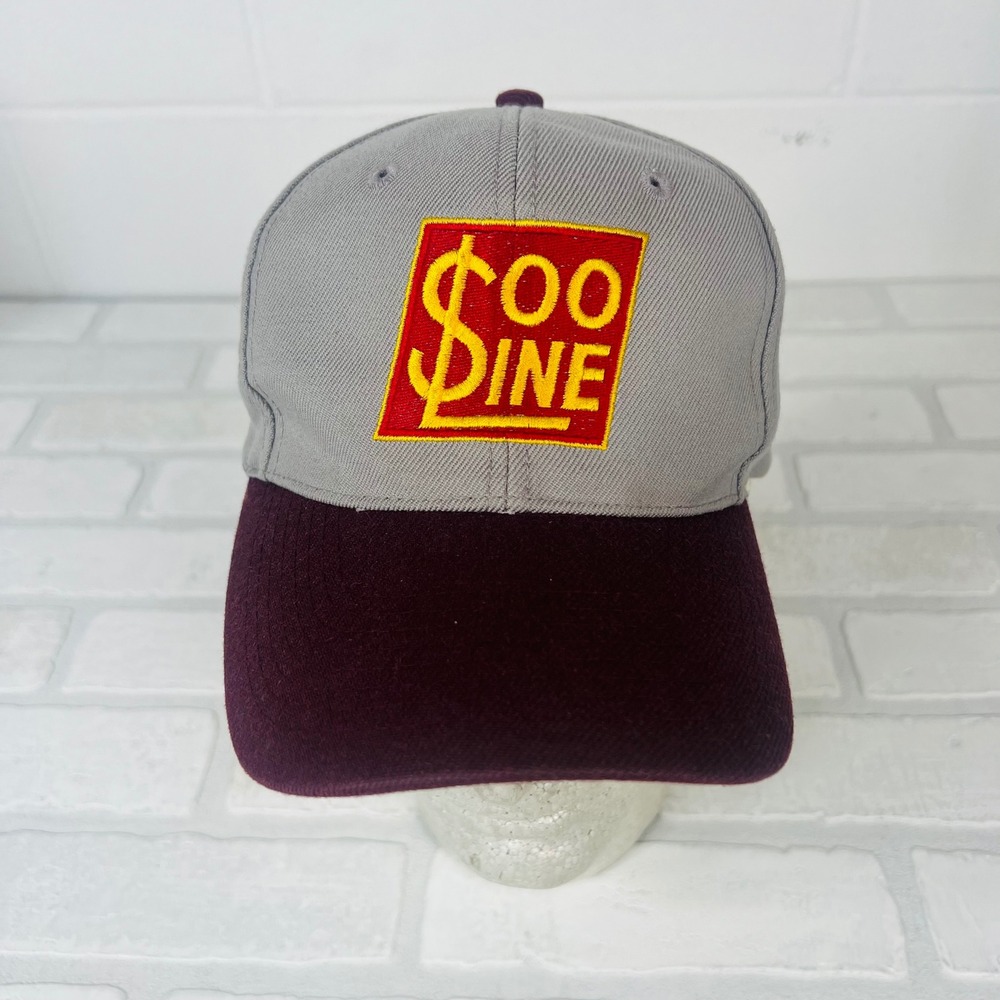 Vintage Otto Soo Line Railroad Snapback Hat Grey Maroon Two Tone Train Cap